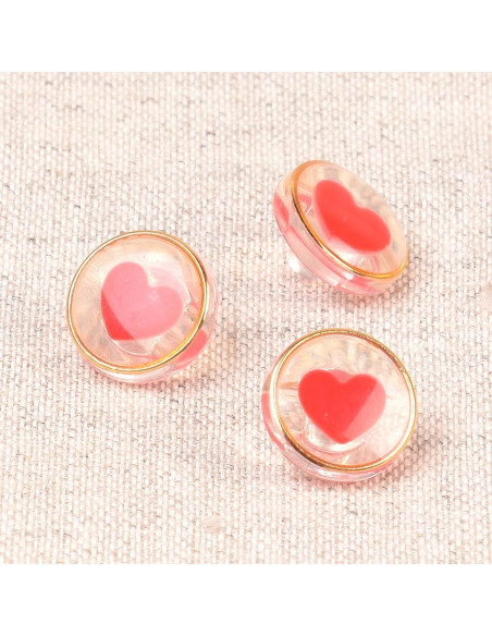 Transparent heart button 11 mm - Red