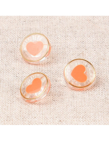 Transparent heart button 11 mm - Orange