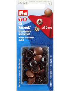 Pack of 10 anorak snap fasteners 15 mm Copper
