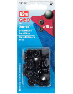 Pack of 10 Bruni 15 mm anorak snap fasteners