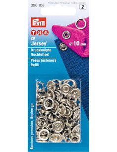 Pack of 20 silver 10 mm jersey snap fasteners