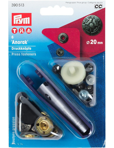 Box of 6 anorak snap buttons Design with 20 mm tool