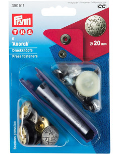 Box of 6 anorak snap buttons Design with 20 mm tool
