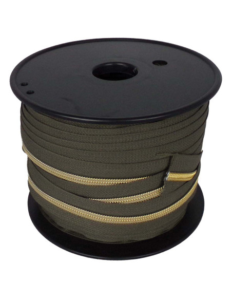 5 mm nylon zipper with lurex - Khaki and gold