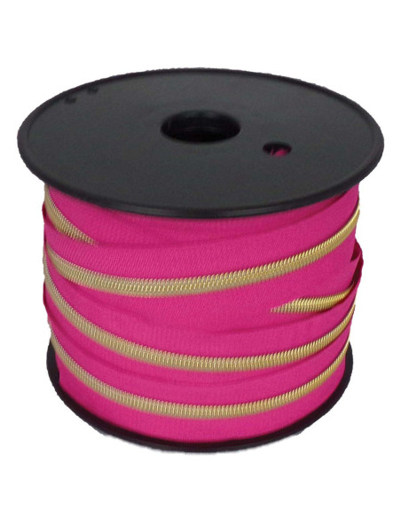 5 mm nylon zipper with lurex - Fuchsia and gold