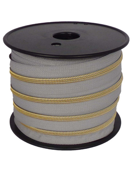5 mm nylon zipper with lurex - Pigeon gray and gold