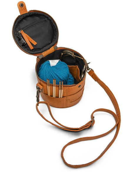 Muud Saturn Mini Leather Knitting Bag - Whisky