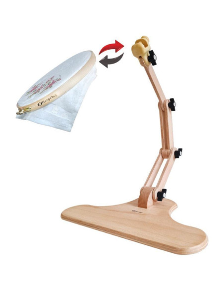 Adjustable stand for embroidery hoop