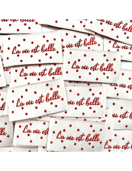 Set of 5 woven sew-on labels Life is beautiful