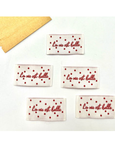 Set of 5 woven sew-on labels Life is beautiful 2