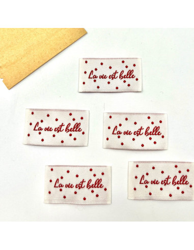 Set of 5 woven sew-on labels Life is beautiful