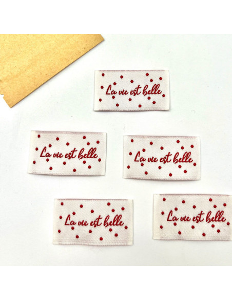 Set of 5 woven sew-on labels Life is beautiful