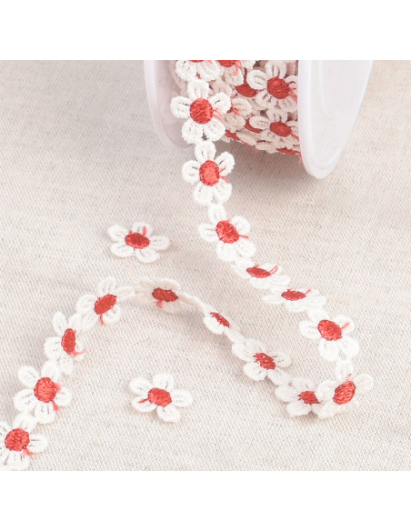 White daisy guipure - Red and white