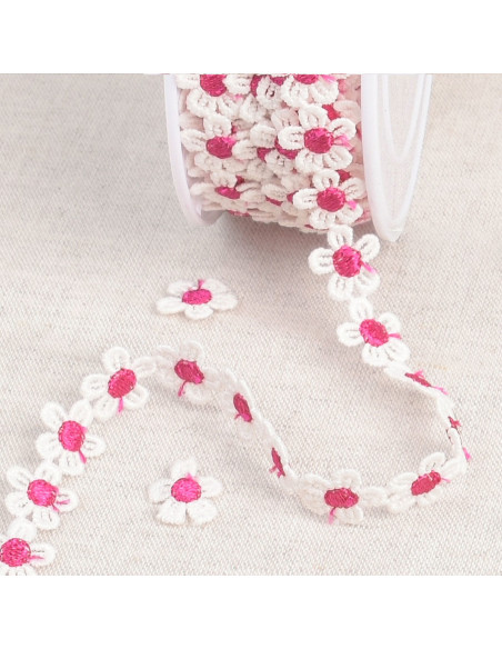 White daisy guipure - Fuchsia and white