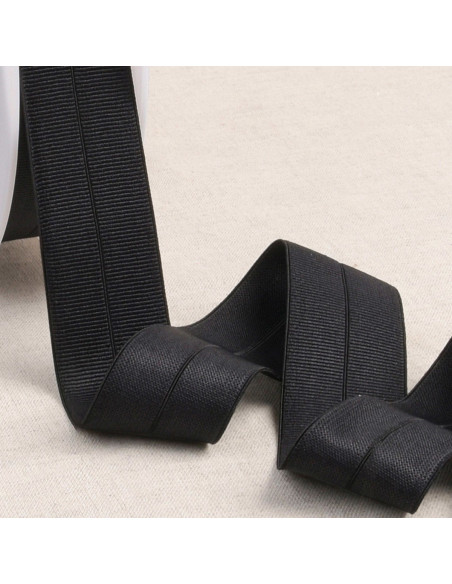 Pre-folded elastic bias grosgrain 30 mm wide - Black
