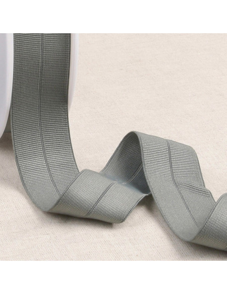 Pre-folded elastic bias grosgrain 30 mm wide - Gray