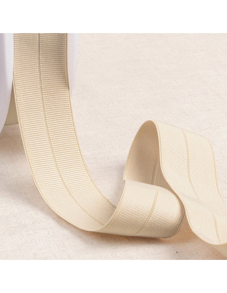 Pre-folded elastic bias grosgrain 30 mm wide - Ecru