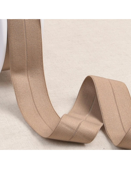 Pre-folded elastic bias grosgrain 30 mm wide - Light brown