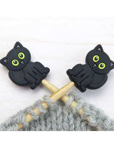Black cat stitch stoppers for knitting needles