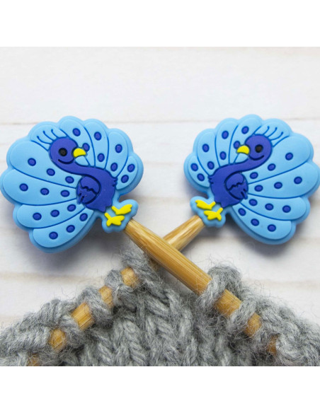 Stitch stoppers for knitting needles - Peacock
