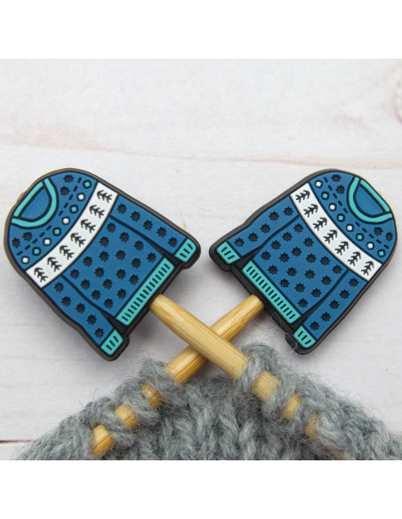 Stitch stoppers for knitting needles - Blue sweater
