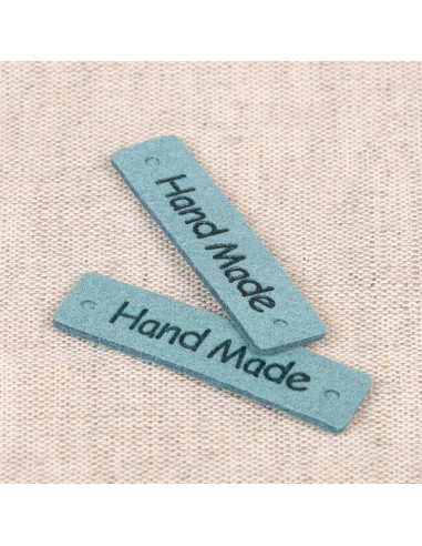 Set of 6 faux leather labels - Hand Made blue