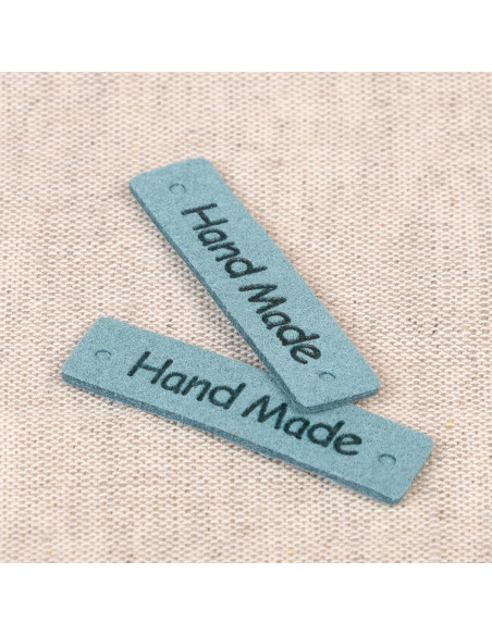 Set of 6 faux leather labels - Hand Made blue