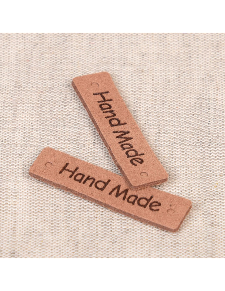 Set of 6 faux leather labels - Hand Made brown