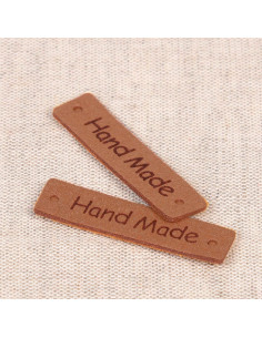 Set of 6 faux leather labels - Hand Made beige