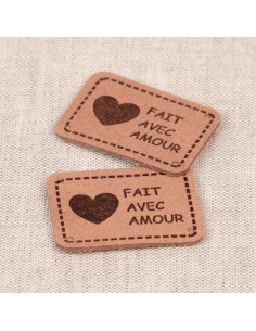 Set of 6 faux leather labels - Made with love brown
