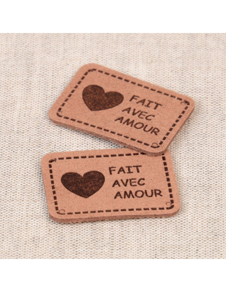 Set of 6 faux leather labels - Made with love brown