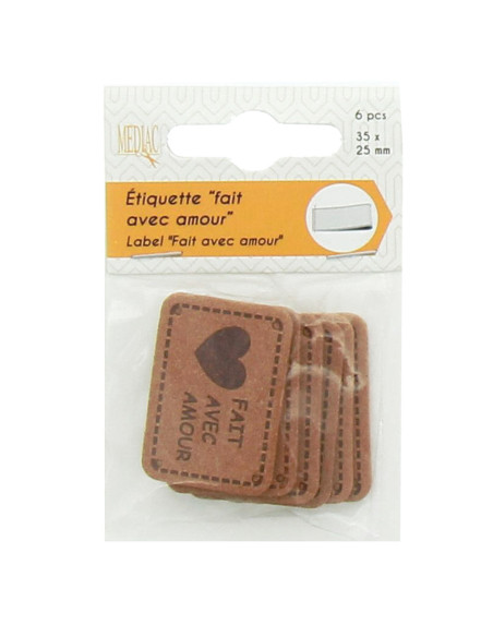 Set of 6 faux leather labels - Made with love brown