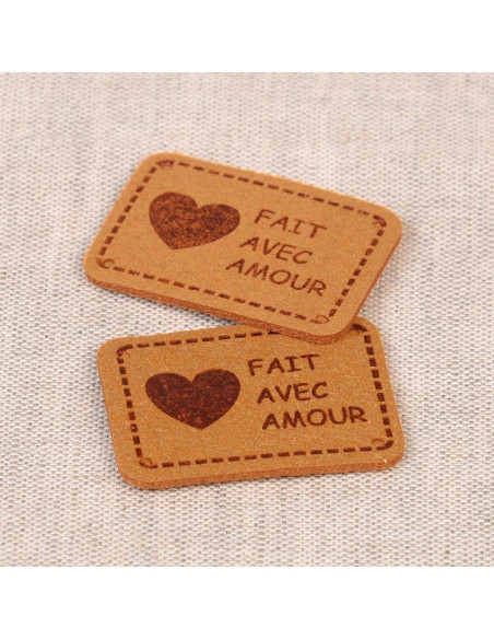 Set of 6 faux leather labels - Made with love beige