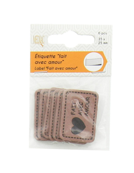 Set of 6 faux leather labels - Made with love beige