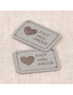Set of 6 faux leather labels - Made with love gray