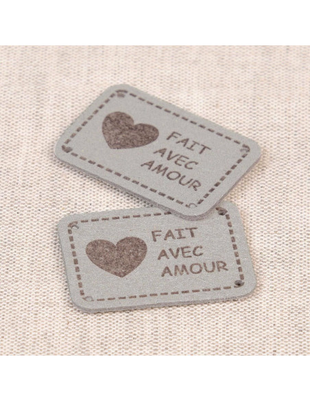 Set of 6 faux leather labels - Made with love gray