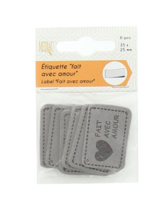 Set of 6 faux leather labels - Made with love gray 2