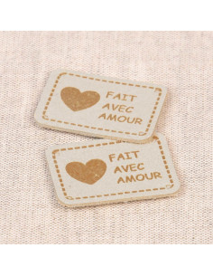 Set of 6 faux leather labels - Made with love ivory