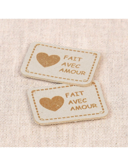 Set of 6 faux leather labels - Made with love ivory