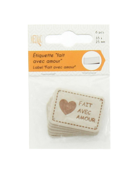 Set of 6 faux leather labels - Made with love ivory