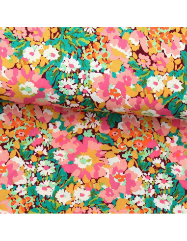 Fancy viscose fabric - Silene brown and pink