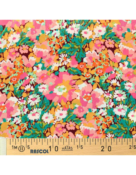 Fancy viscose fabric - Silene brown and pink