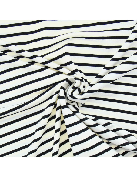 Breton striped jersey fabric - Ecru and black