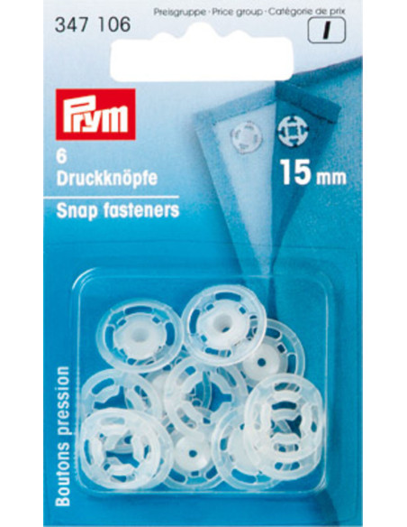 Transparent plastic snap buttons 15 mm