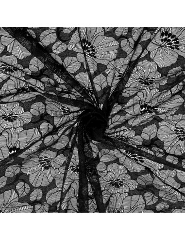 Léonie Elastic Lace Fabric - Black