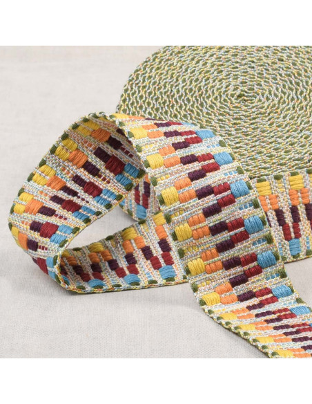 Ethnic strap - Light blue, red, burgundy, orange, and yellow