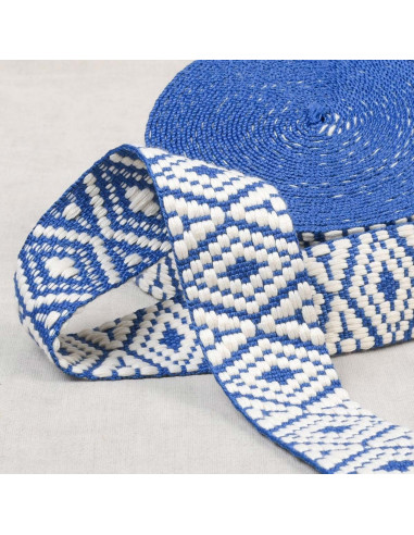 Ethnic strap - White and blue diamond