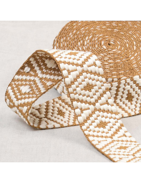 Ethnic strap - White and beige diamond