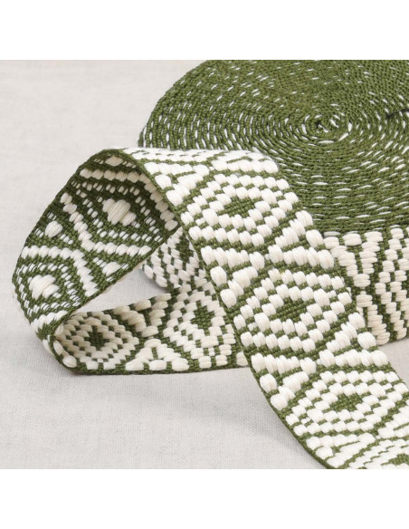 Ethnic strap - White and khaki diamond