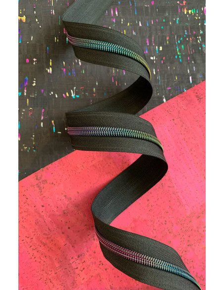 5 mm nylon zipper 274 cm - Black iridescent mesh